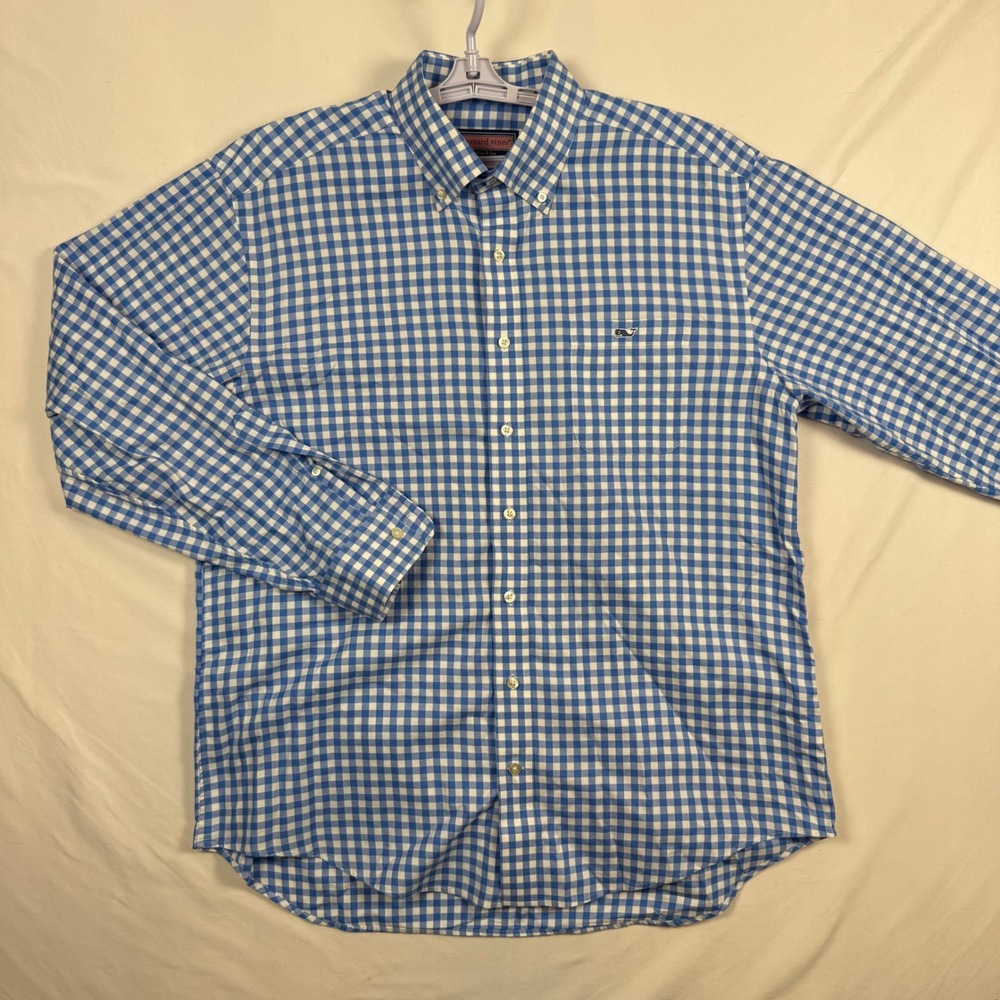 Vineyard Vines Tucker Shirt Mens L Blue White Gingham Check Cotton Button Down